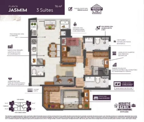 Apartamento à venda com 76m² | 03 dorms. sendo 01 suíte | Cond. Wonder Cidade Jardim - Jardim Satélite | São José dos Campos